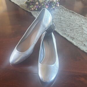 ALDO Metallic Silver Low Block Heel Pumps